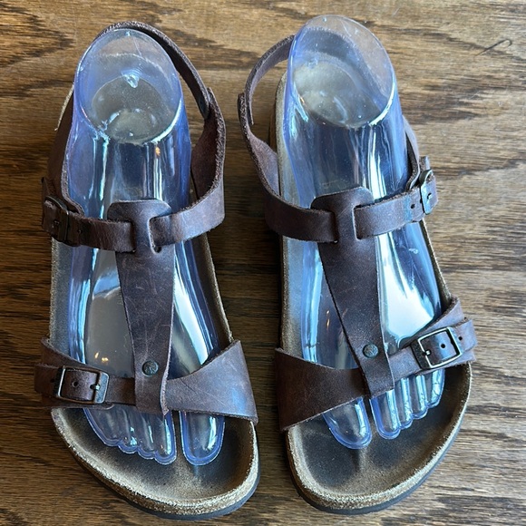 Birkenstock Brown Leather Sandals with Contoured Footbed - Picture 3 of 6